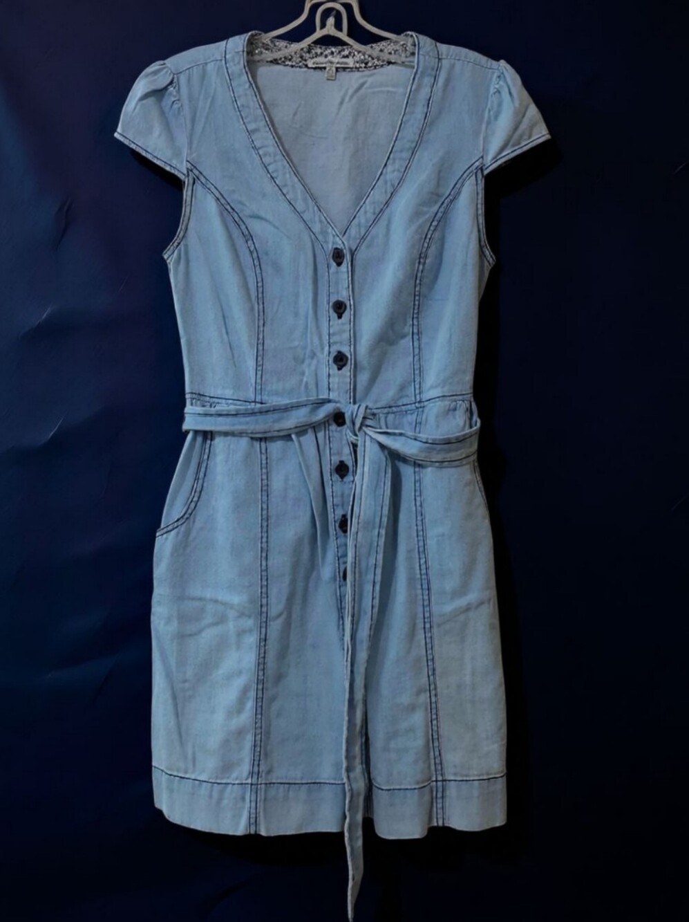 Light Blue Denim Romper with Tie Waist